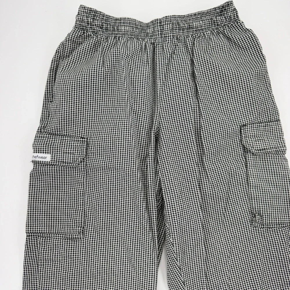Chefwear Mens Houndstooth Cargo Chef Pants Black White Check CW3200 Size M